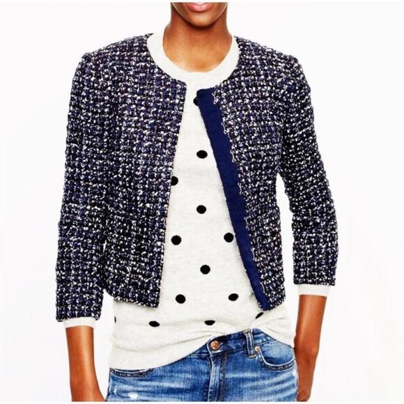 J.Crew Sparkling Blue Midnight Tweed Cropped Jacket Wool Blend Women’s size 10 - Picture 14 of 15